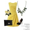 Ruched Yellow Dress with Black Lily Ring